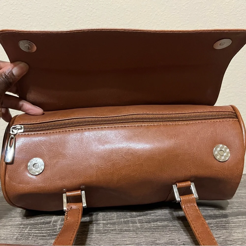 Brown Faux Leather Barrel Bag Set - Picture 5 of 8
